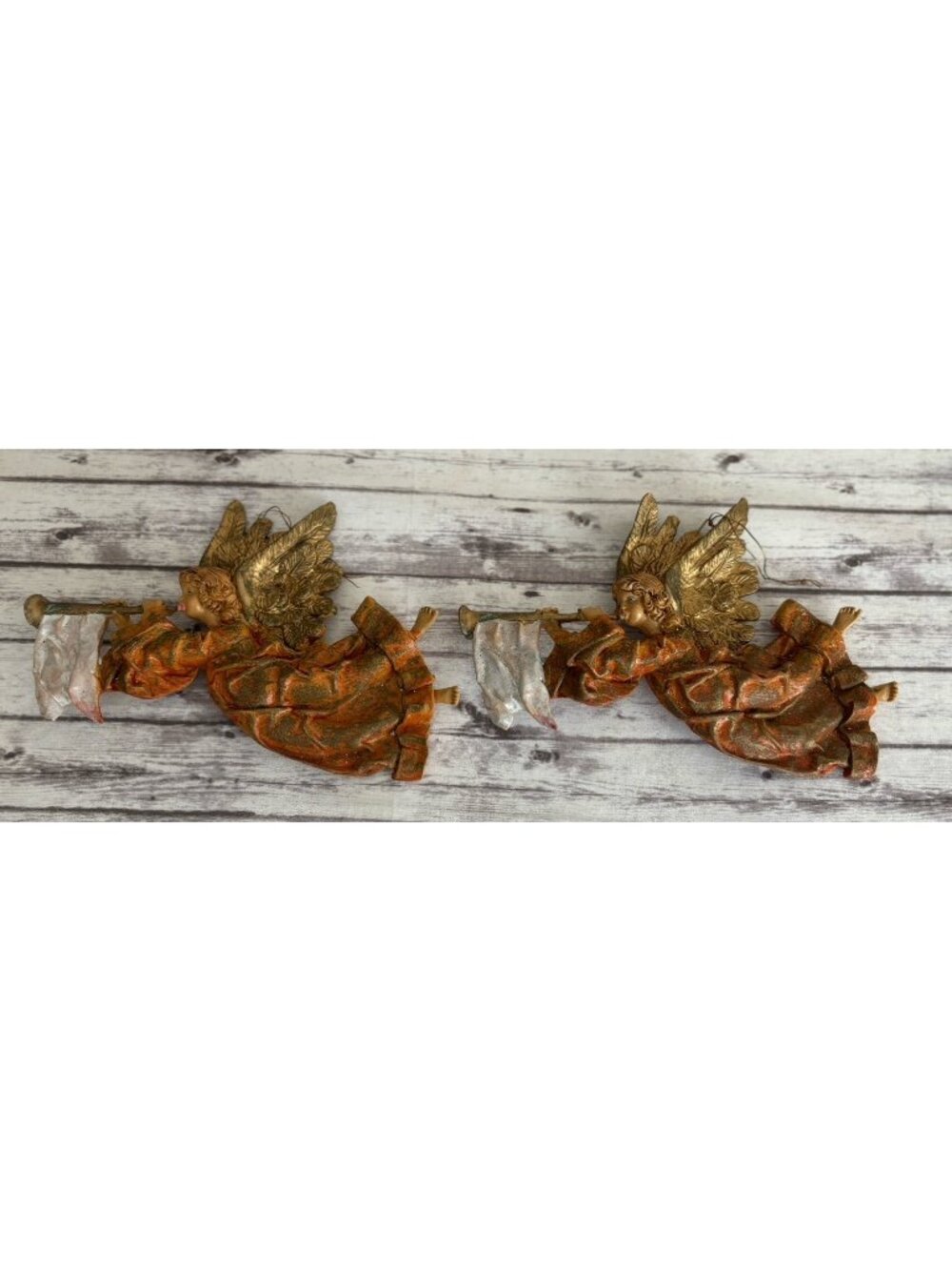 Vintage Angel ornaments Italy made for Lord and Taylor set of 2 Orange Gold